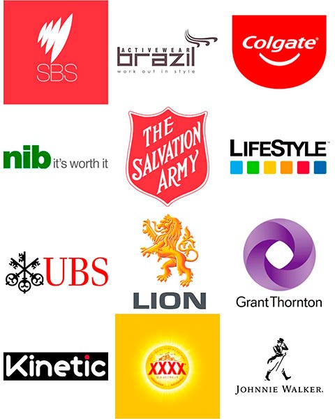 Company logos SBS Colgate Lifestyle Channel NIB Lion UBS XXXX Johnnie Walker