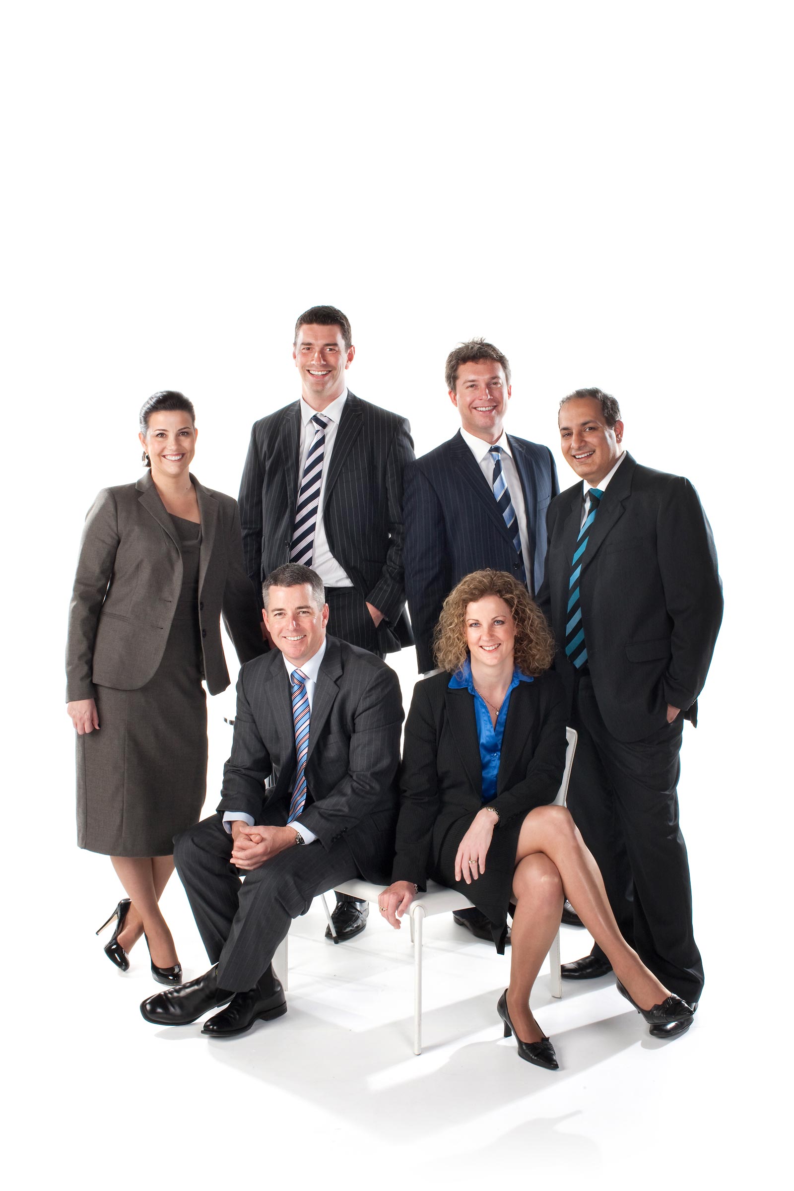 corporate group of 6 people on white background
